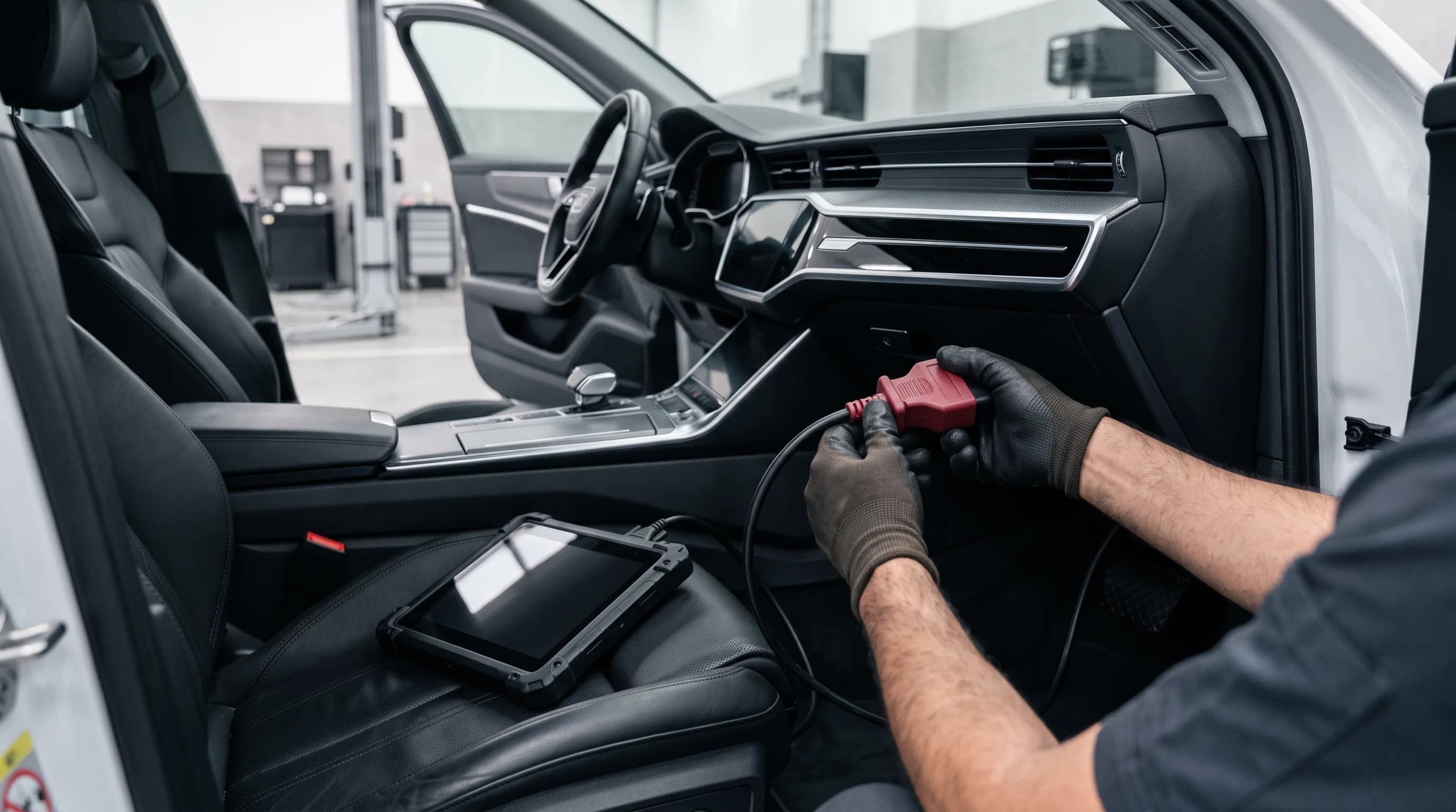 Computer diagnostics — OBD connection فني يقرأ أكواد أعطال اودي بجهاز VCDS في ورشة بالرياض